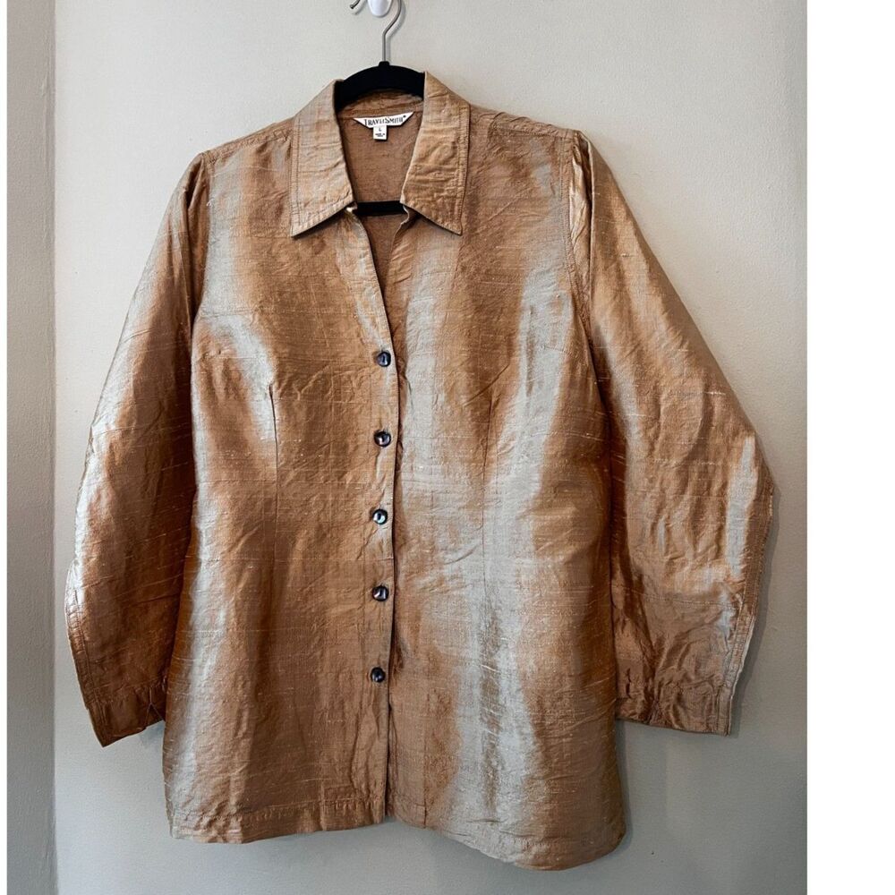 TravelSmith 100% Silk Long Sleeve Shirt Size Large